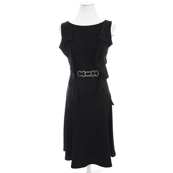 Rickie Freeman Teri Jon Sz 2 Black Ruffle Fit and Flare Beaded Belted Dress - Picture 1 of 11